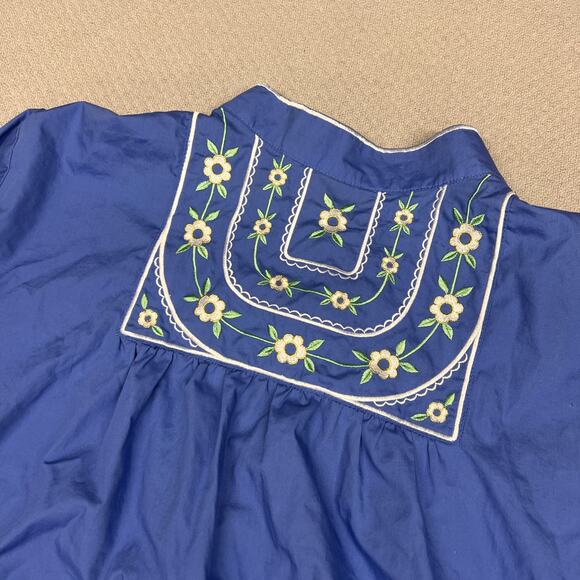 Bob Mackie Top Womens 3x Blue Embroidered Button Down Milk Maid Cottagecore Boho - Picture 4 of 8